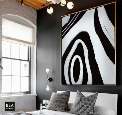 Black & White Minimalist Modern Wall Art, Abstract Canvas Art Painting - Fora #13. Large Abstract Painting, Modern Abstract Painting, oil hand painting, office wall art, original abstract, textured art, Living room wall art, Modern interior wall art