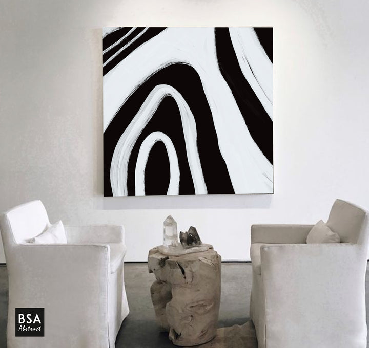 Black & White Minimalist Modern Wall Art, Abstract Canvas Art Painting - Fora #13. Large Abstract Painting, Modern Abstract Painting, oil hand painting, office wall art, original abstract, textured art, Living room wall art, Modern interior wall art