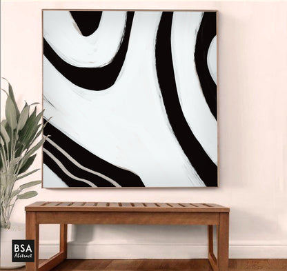 Black & White Minimalist Modern Wall Art, Abstract Canvas Art Painting - Fora #13. Large Abstract Painting, Modern Abstract Painting, oil hand painting, office wall art, original abstract, textured art, Living room wall art, Modern interior wall art