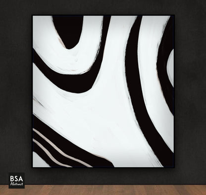 Black & White Minimalist Modern Wall Art, Abstract Canvas Art Painting - Fora #13. Large Abstract Painting, Modern Abstract Painting, oil hand painting, office wall art, original abstract, textured art, Living room wall art, Modern interior wall art