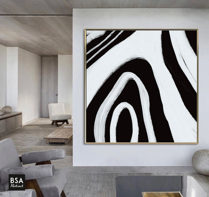 Black & White Minimalist Modern Wall Art, Abstract Canvas Art Painting - Fora #13. Large Abstract Painting, Modern Abstract Painting, oil hand painting, office wall art, original abstract, textured art, Living room wall art, Modern interior wall art