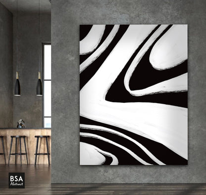 Black & White Minimalist Modern Wall Art, Abstract Canvas Art Painting - Fora #14. Large Abstract Painting, Modern Abstract Painting, oil hand painting, office wall art, original abstract, textured art, Living room wall art, Modern interior wall art