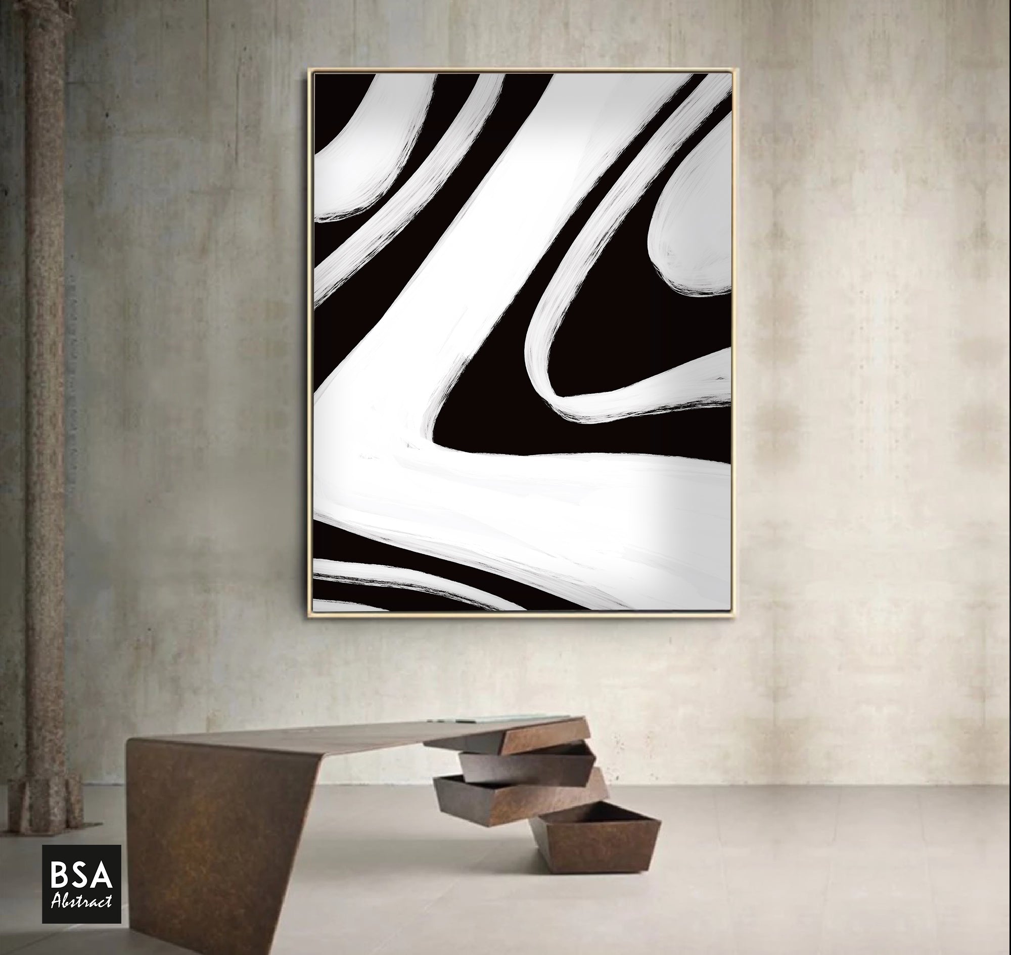 Black & White Minimalist Modern Wall Art, Abstract Canvas Art Painting - Fora #14. Large Abstract Painting, Modern Abstract Painting, oil hand painting, office wall art, original abstract, textured art, Living room wall art, Modern interior wall art
