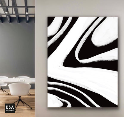 Black & White Minimalist Modern Wall Art, Abstract Canvas Art Painting - Fora #14. Large Abstract Painting, Modern Abstract Painting, oil hand painting, office wall art, original abstract, textured art, Living room wall art, Modern interior wall art