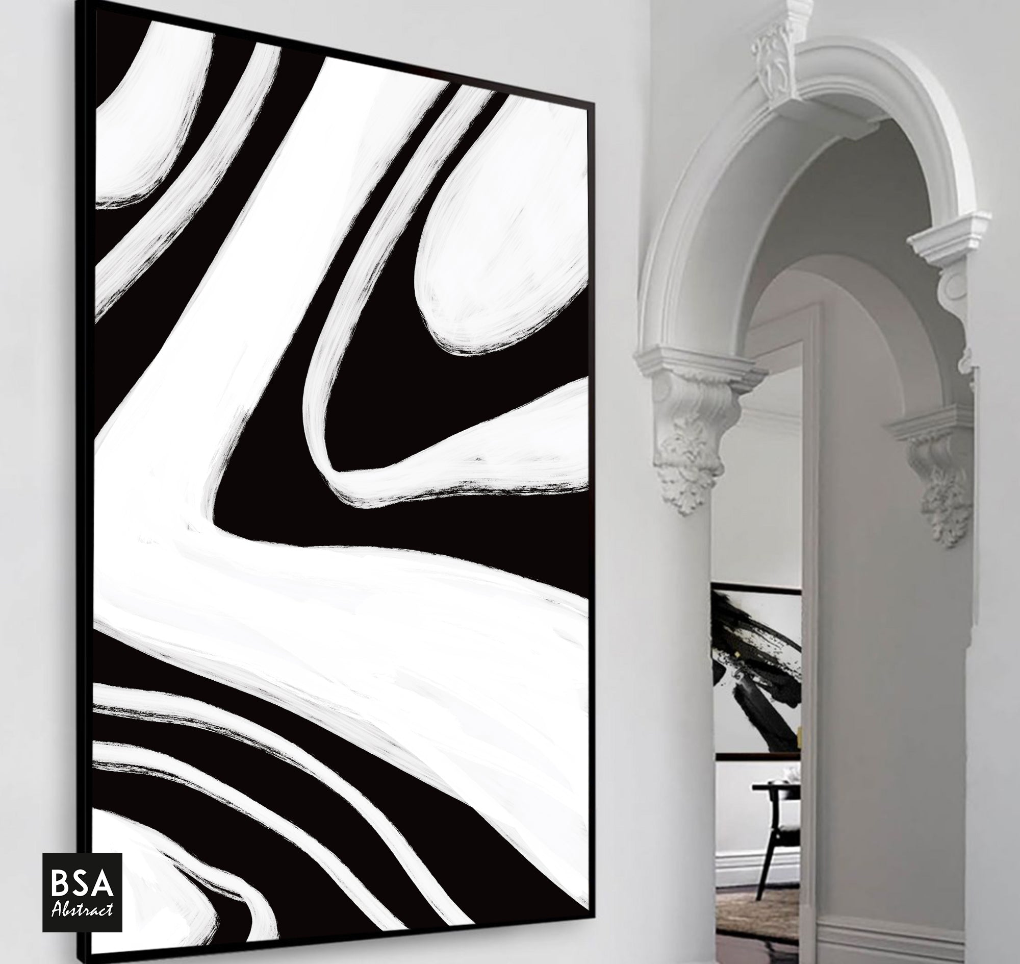 Black & White Minimalist Modern Wall Art, Abstract Canvas Art Painting - Fora #14. Large Abstract Painting, Modern Abstract Painting, oil hand painting, office wall art, original abstract, textured art, Living room wall art, Modern interior wall art