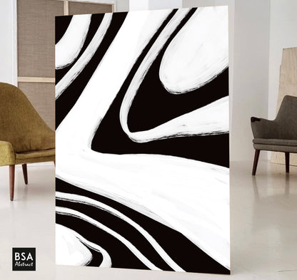 Black & White Minimalist Modern Wall Art, Abstract Canvas Art Painting - Fora #14. Large Abstract Painting, Modern Abstract Painting, oil hand painting, office wall art, original abstract, textured art, Living room wall art, Modern interior wall art