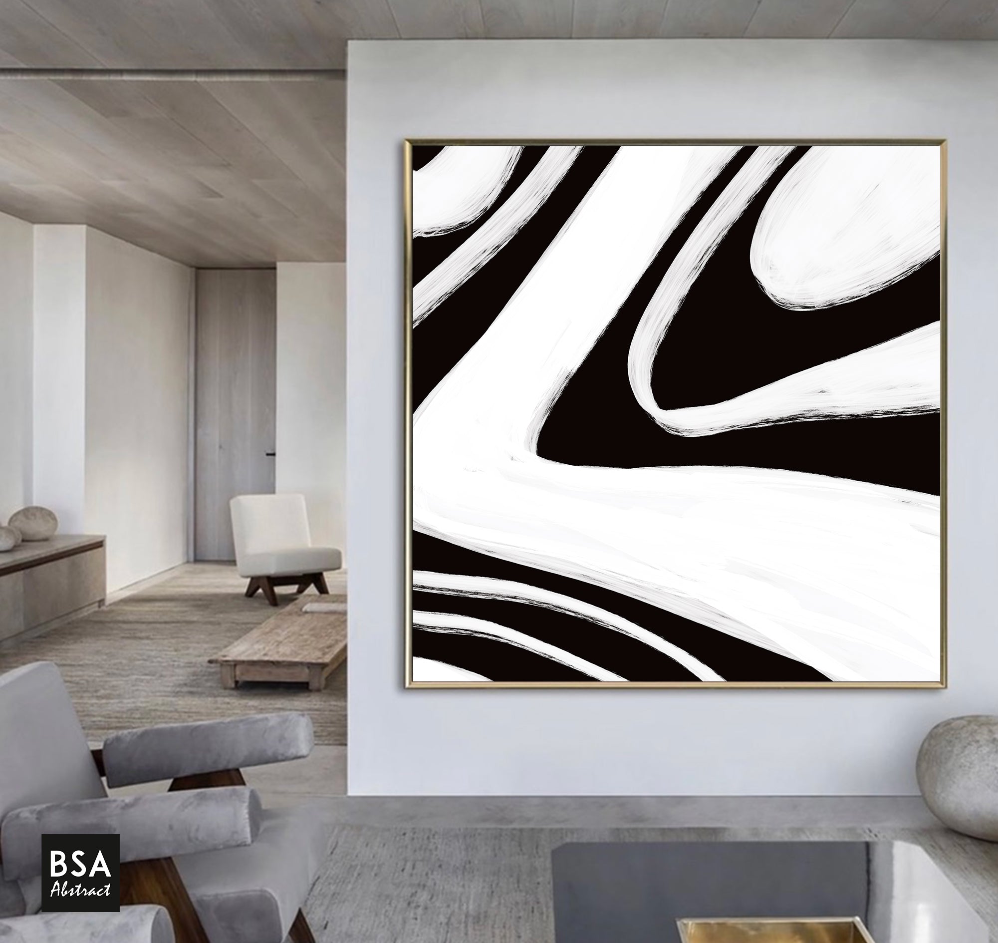 Black & White Minimalist Modern Wall Art, Abstract Canvas Art Painting - Fora #14. Large Abstract Painting, Modern Abstract Painting, oil hand painting, office wall art, original abstract, textured art, Living room wall art, Modern interior wall art