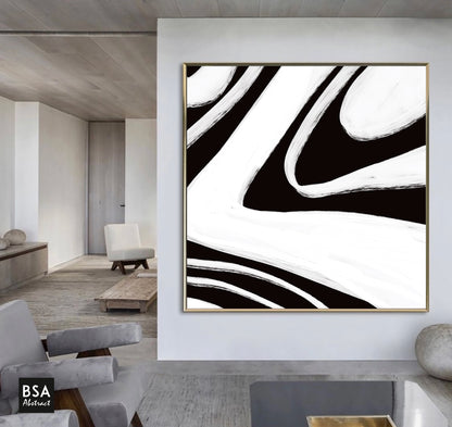Black & White Minimalist Modern Wall Art, Abstract Canvas Art Painting - Fora #14. Large Abstract Painting, Modern Abstract Painting, oil hand painting, office wall art, original abstract, textured art, Living room wall art, Modern interior wall art