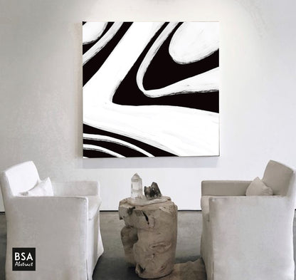 Black & White Minimalist Modern Wall Art, Abstract Canvas Art Painting - Fora #14. Large Abstract Painting, Modern Abstract Painting, oil hand painting, office wall art, original abstract, textured art, Living room wall art, Modern interior wall art