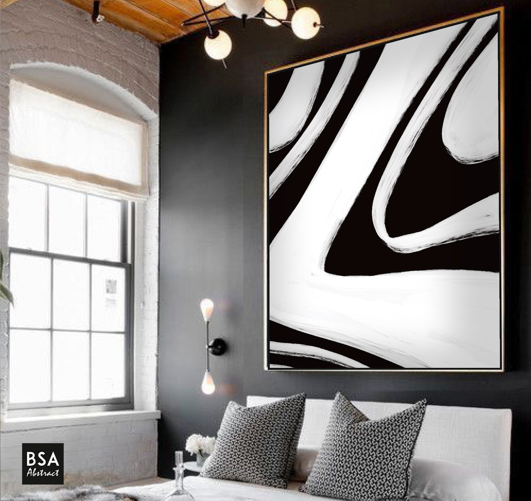 Black & White Minimalist Modern Wall Art, Abstract Canvas Art Painting - Fora #14. Large Abstract Painting, Modern Abstract Painting, oil hand painting, office wall art, original abstract, textured art, Living room wall art, Modern interior wall art