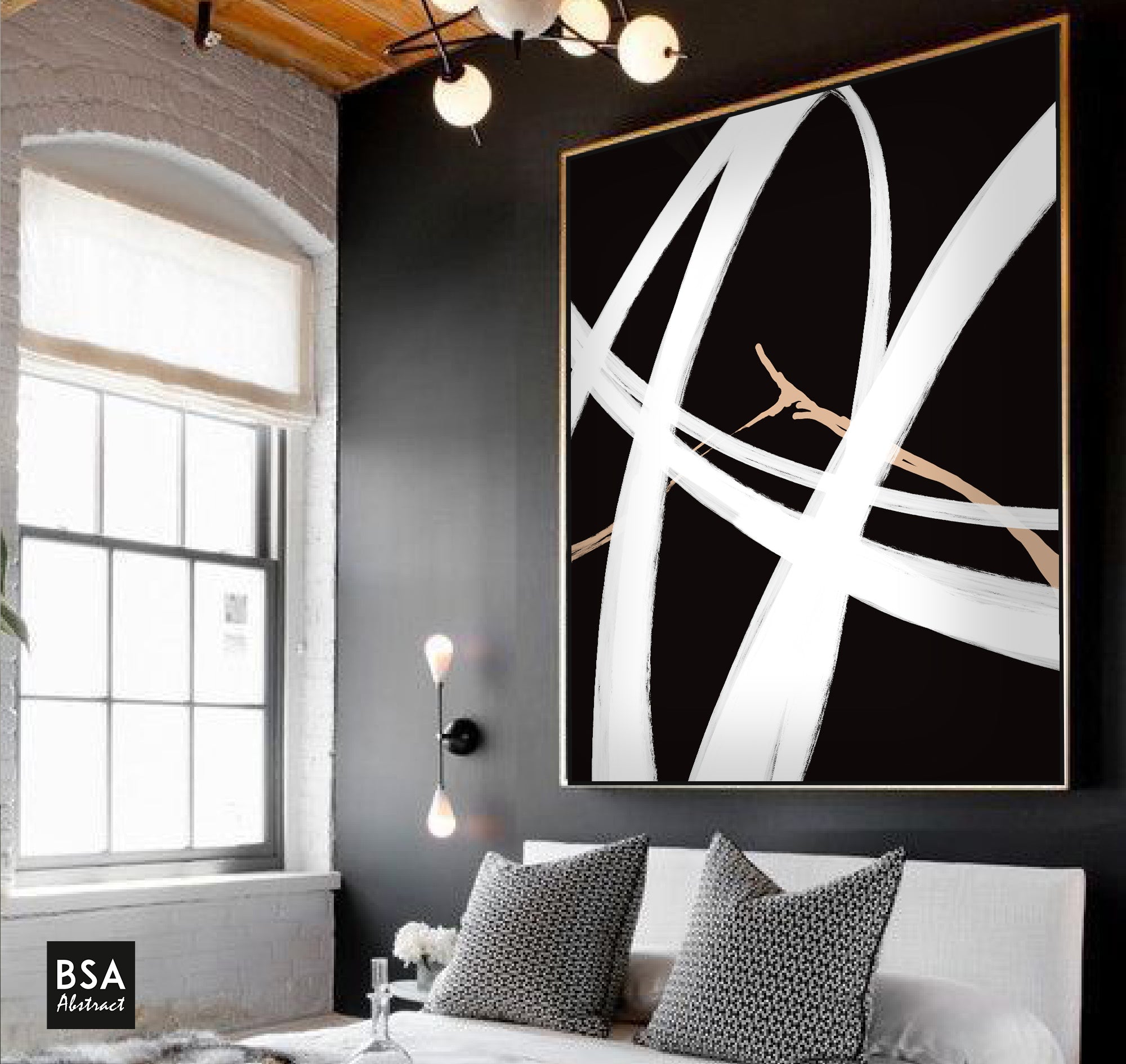 Black & White Modern Wall Art, Abstract Canvas Art Painting - Fora #16. Large Abstract Painting, Modern Abstract Painting, oil hand painting, office wall art, original abstract, textured art, Living room wall art, Modern interior wall art