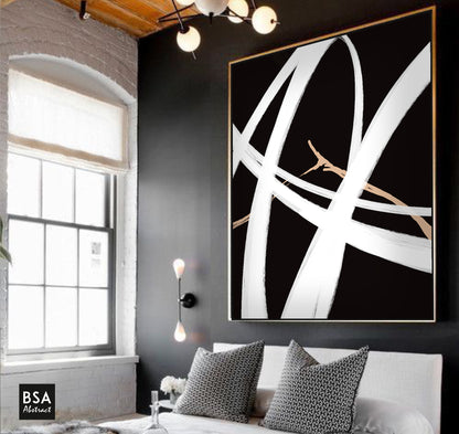Black & White Modern Wall Art, Abstract Canvas Art Painting - Fora #16. Large Abstract Painting, Modern Abstract Painting, oil hand painting, office wall art, original abstract, textured art, Living room wall art, Modern interior wall art