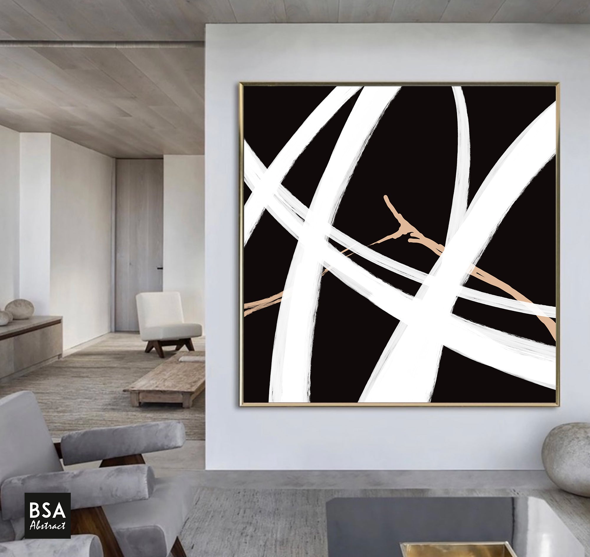 Black & White Modern Wall Art, Abstract Canvas Art Painting - Fora #16. Large Abstract Painting, Modern Abstract Painting, oil hand painting, office wall art, original abstract, textured art, Living room wall art, Modern interior wall art