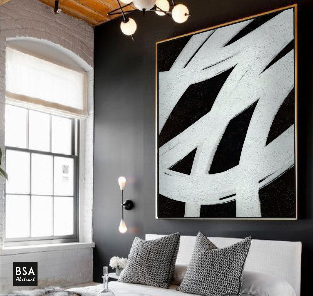 Black & White Modern Wall Art, Abstract Canvas Art Painting - Fora #18. Large Abstract Painting, Modern Abstract Painting, oil hand painting, office wall art, original abstract, textured art, Living room wall art, Modern interior wall art