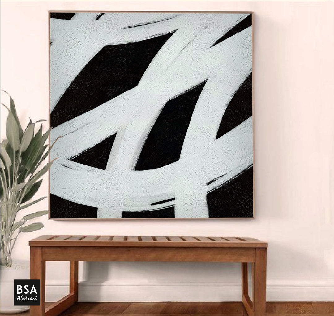 Black & White Modern Wall Art, Abstract Canvas Art Painting - Fora #18. Large Abstract Painting, Modern Abstract Painting, oil hand painting, office wall art, original abstract, textured art, Living room wall art, Modern interior wall art