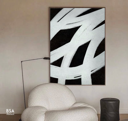 Black & White Modern Wall Art, Abstract Canvas Art Painting - Fora #18. Large Abstract Painting, Modern Abstract Painting, oil hand painting, office wall art, original abstract, textured art, Living room wall art, Modern interior wall art