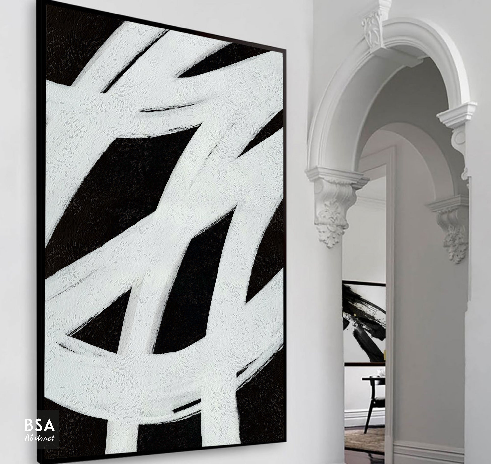Black & White Modern Wall Art, Abstract Canvas Art Painting - Fora #18. Large Abstract Painting, Modern Abstract Painting, oil hand painting, office wall art, original abstract, textured art, Living room wall art, Modern interior wall art