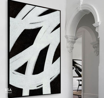 Black & White Modern Wall Art, Abstract Canvas Art Painting - Fora #18. Large Abstract Painting, Modern Abstract Painting, oil hand painting, office wall art, original abstract, textured art, Living room wall art, Modern interior wall art