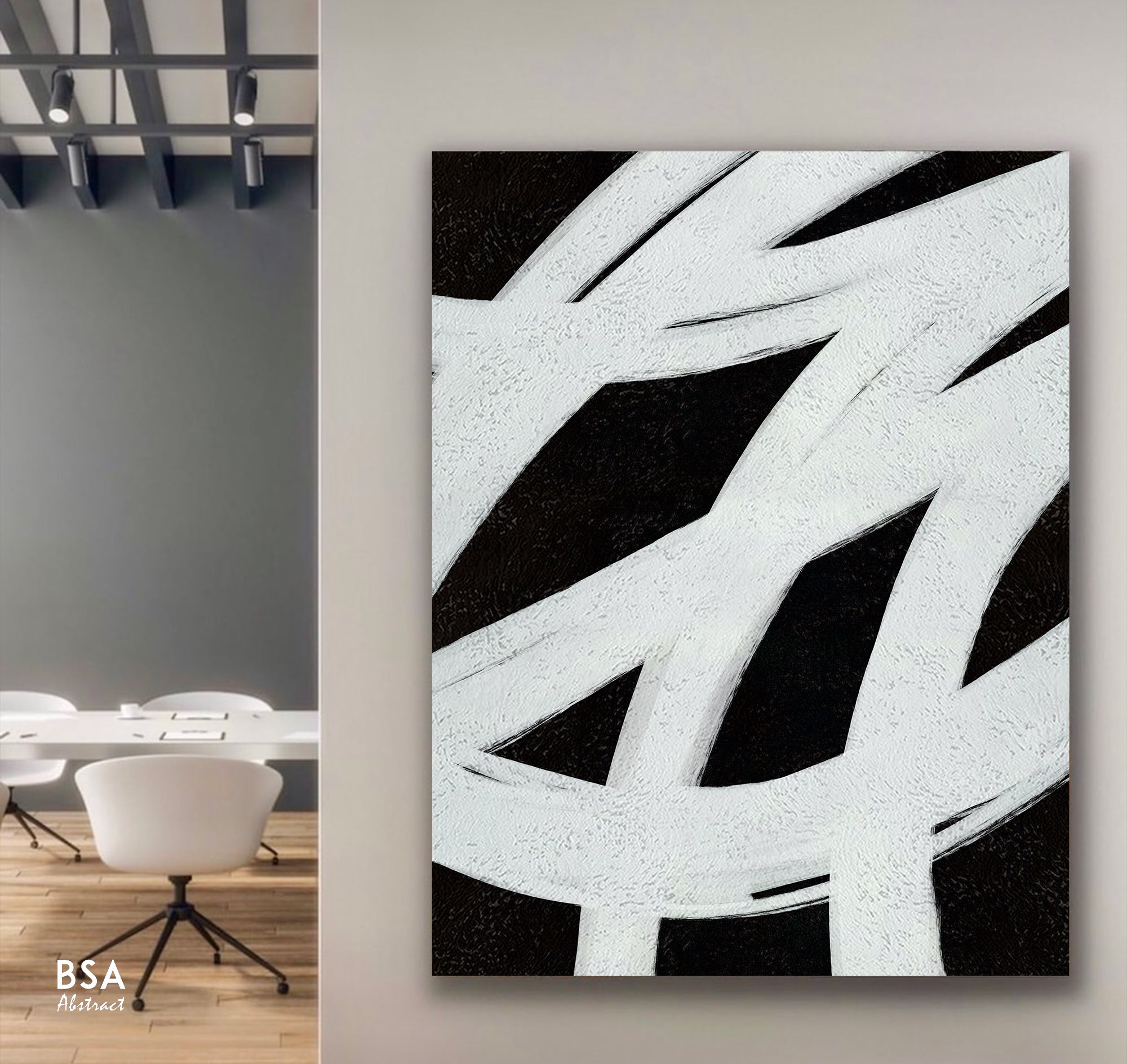 Black & White Modern Wall Art, Abstract Canvas Art Painting - Fora #18. Large Abstract Painting, Modern Abstract Painting, oil hand painting, office wall art, original abstract, textured art, Living room wall art, Modern interior wall art