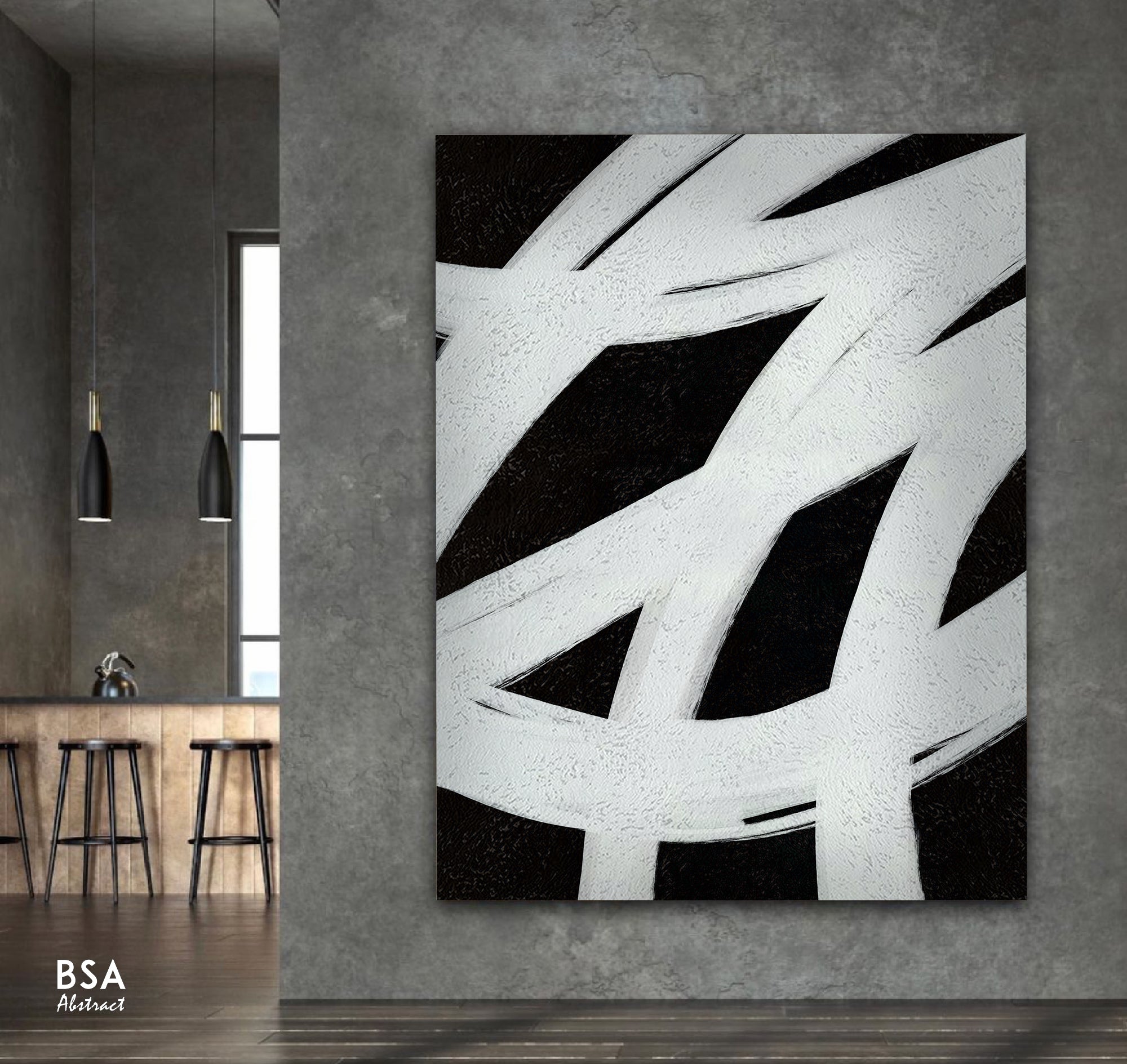 Black & White Modern Wall Art, Abstract Canvas Art Painting - Fora #18. Large Abstract Painting, Modern Abstract Painting, oil hand painting, office wall art, original abstract, textured art, Living room wall art, Modern interior wall art