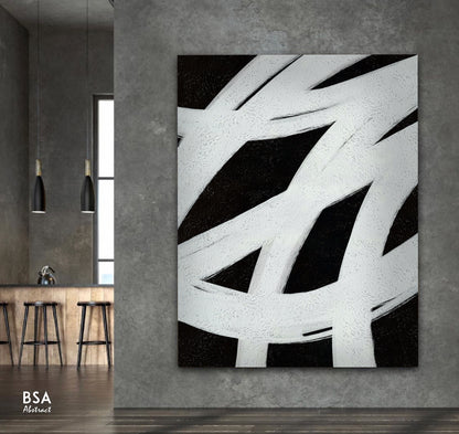 Black & White Modern Wall Art, Abstract Canvas Art Painting - Fora #18. Large Abstract Painting, Modern Abstract Painting, oil hand painting, office wall art, original abstract, textured art, Living room wall art, Modern interior wall art