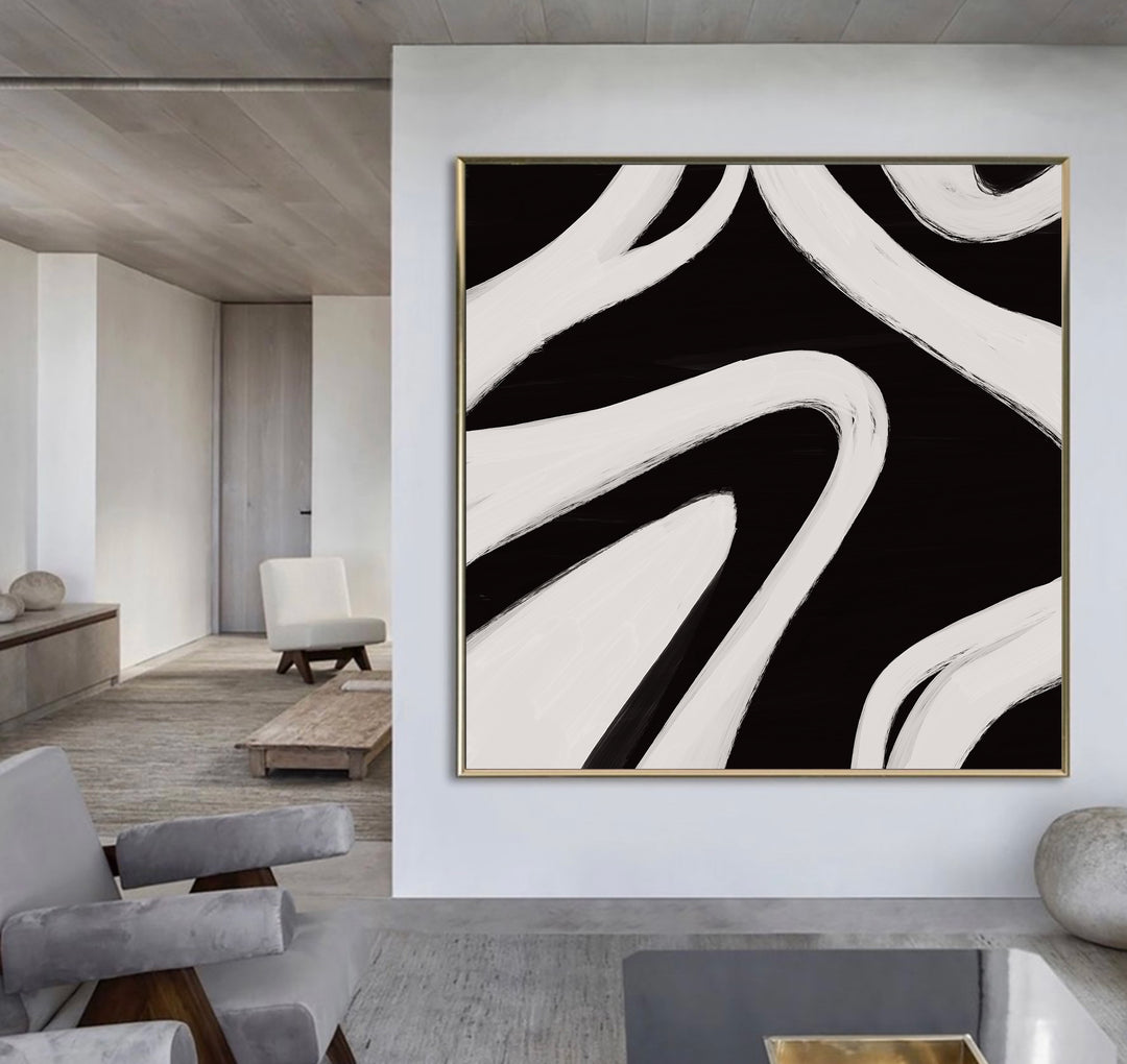 Minimalist Modern Abstract Wall Art - Fora #3, abstract wall art, black and white wall art, big canvas art