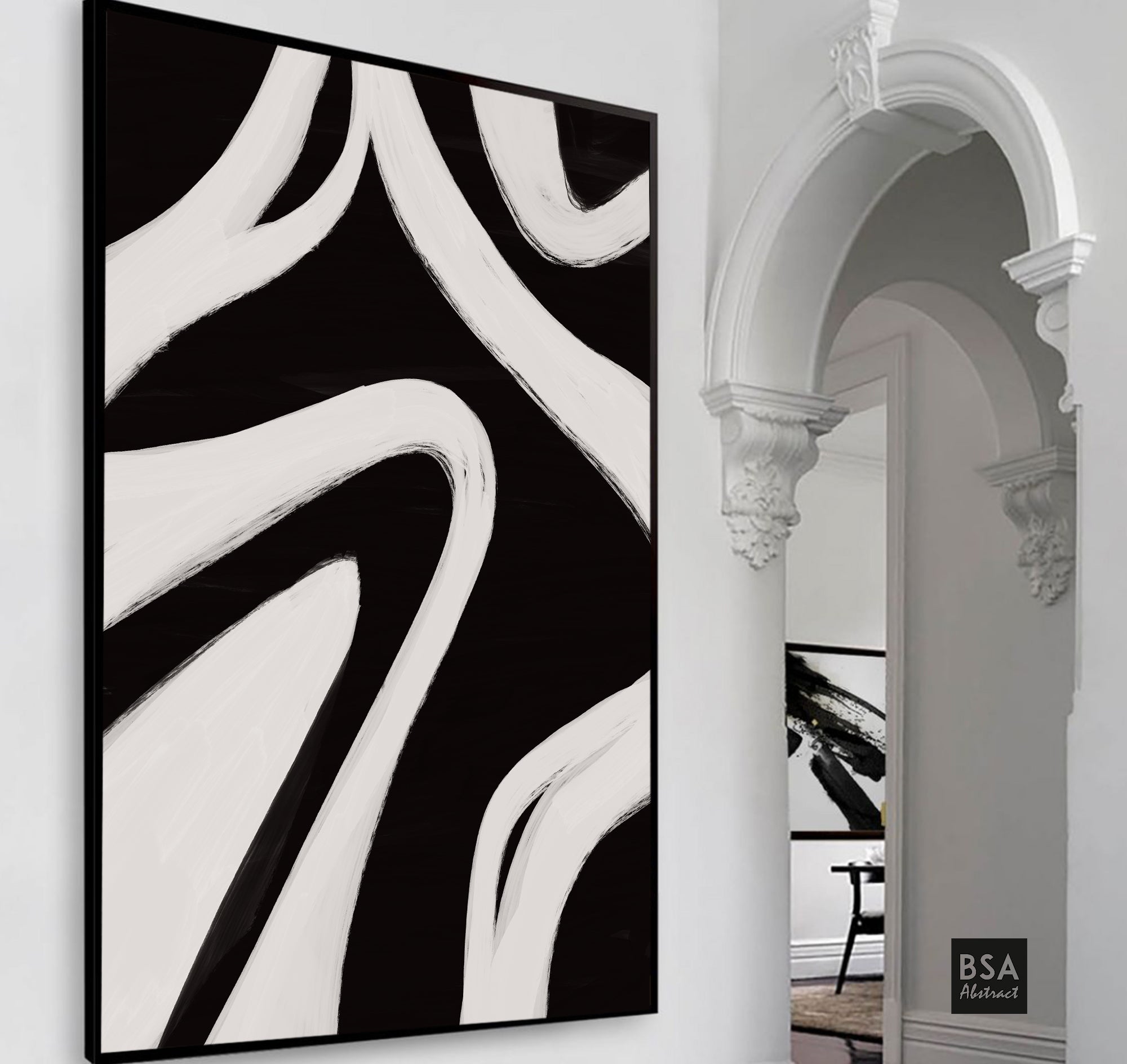 Minimalist Modern Abstract Wall Art - Fora #3, abstract wall art, black and white wall art, big canvas art