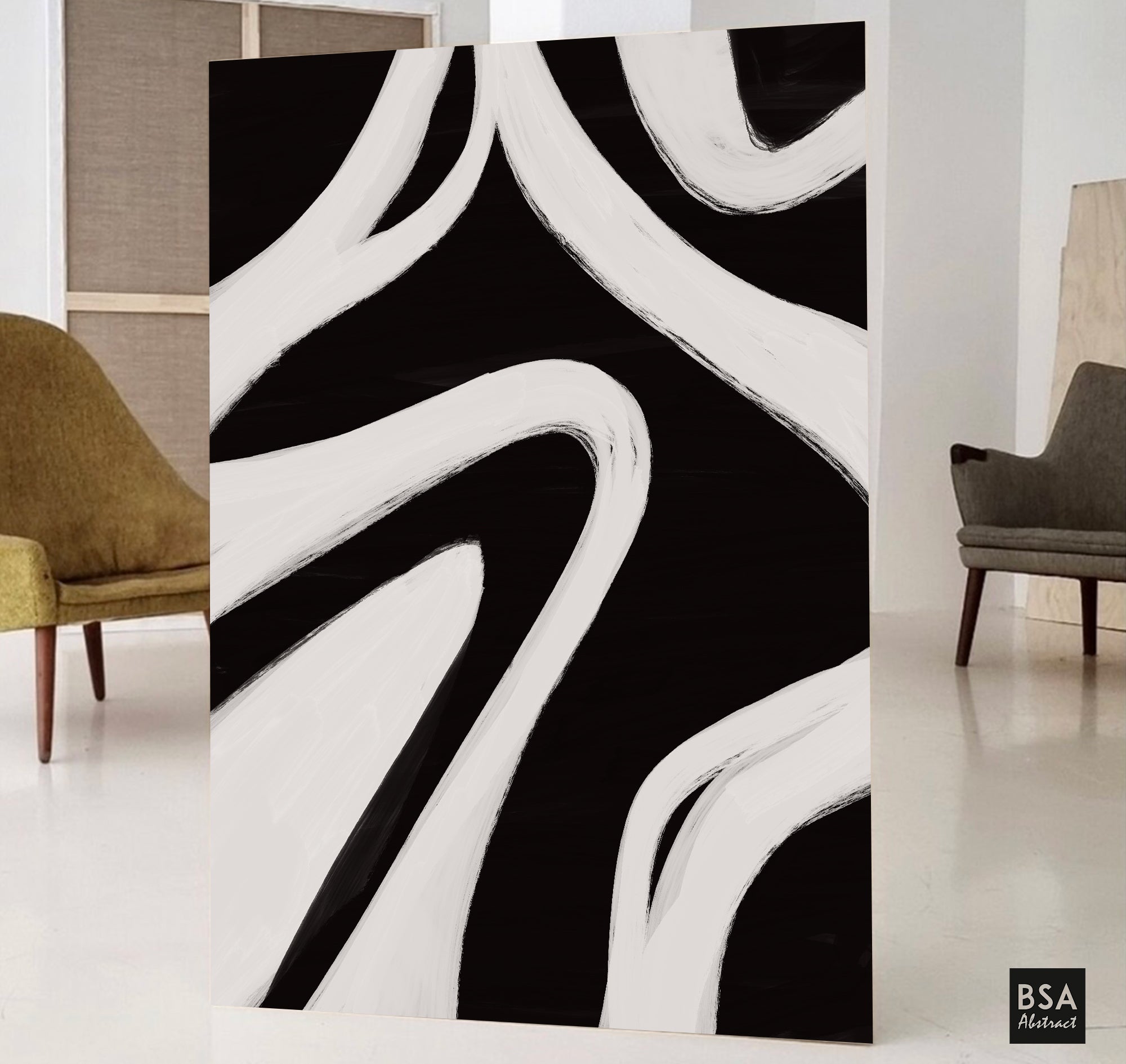 Minimalist Modern Abstract Wall Art - Fora #3, abstract wall art, black and white wall art, big canvas art