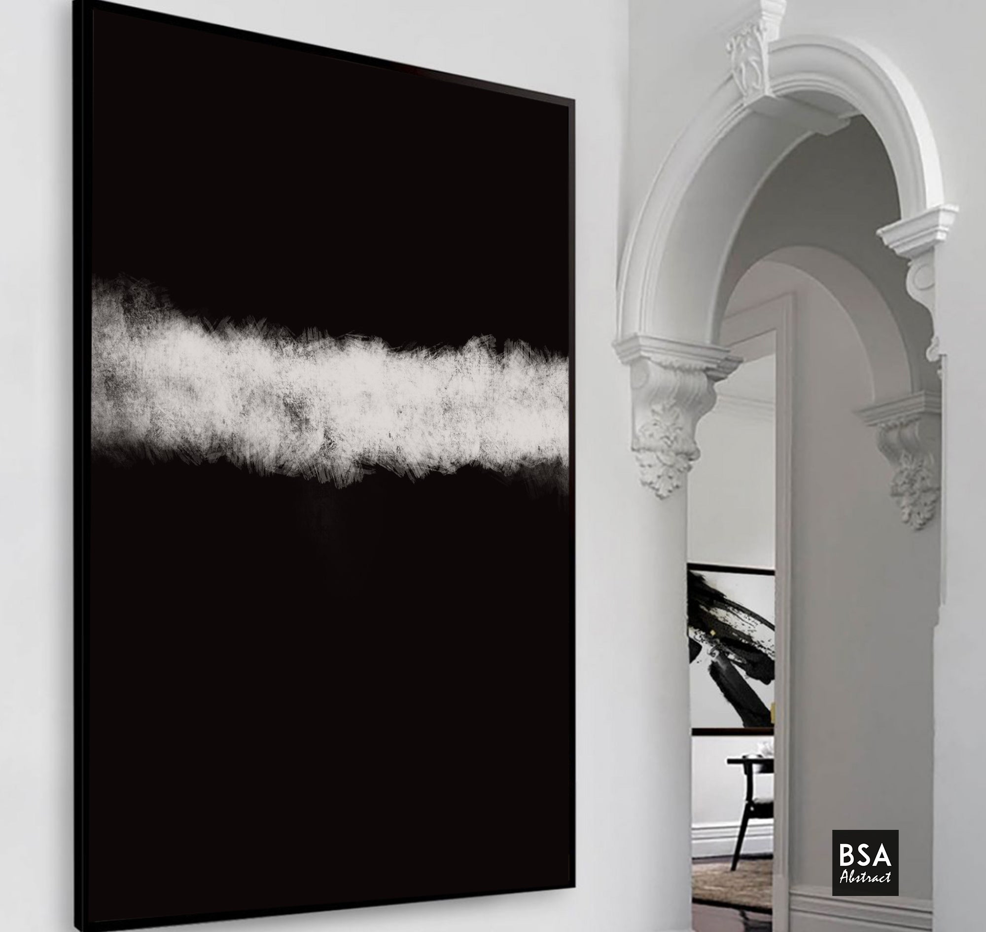 Black & White Minimalist Modern Wall Art, Abstract Canvas Art Painting - Fora #8. Black and white abstract art, Large Abstract Painting, Modern Abstract Painting, oil hand painting, office wall art, original abstract, textured art, Living room wall art, Modern interior wall art