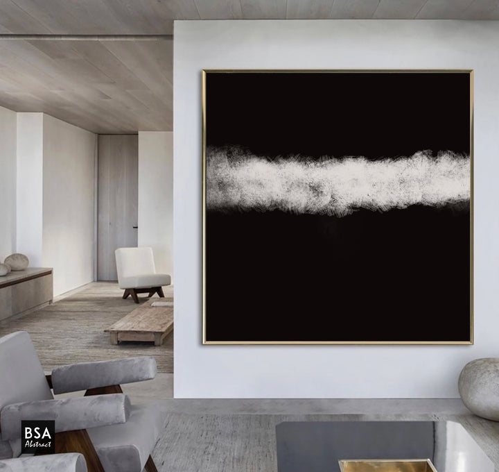 Black & White Minimalist Modern Wall Art, Abstract Canvas Art Painting - Fora #8. Black and white abstract art, Large Abstract Painting, Modern Abstract Painting, oil hand painting, office wall art, original abstract, textured art, Living room wall art, Modern interior wall art
