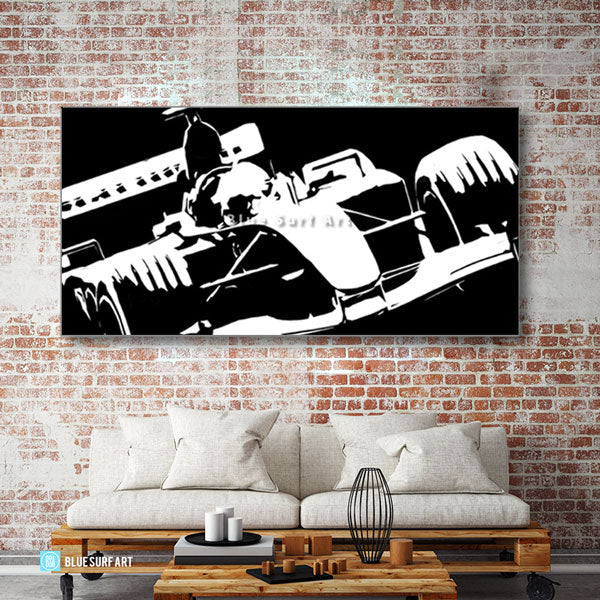 Formula One Black Oil Painting on Canvas - living room showcase