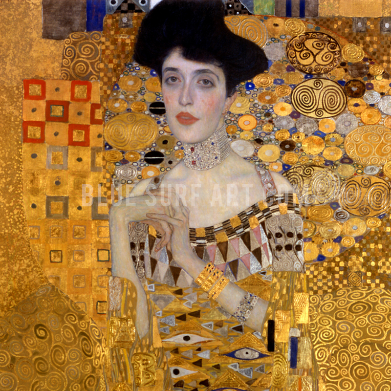Portrait of Adele Bloch-Bauer I by Gustav Klimt, Reproduction Oil Painting on Canvas - close up