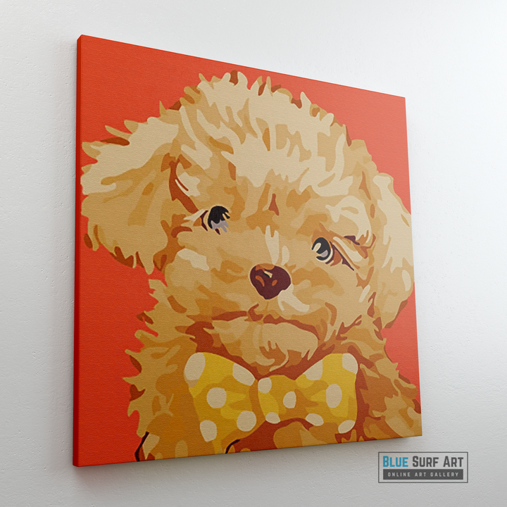 Fluffy Puppy Canvas Art Painting, Animal Pop Art, Room Decor, Wall Art - sideway