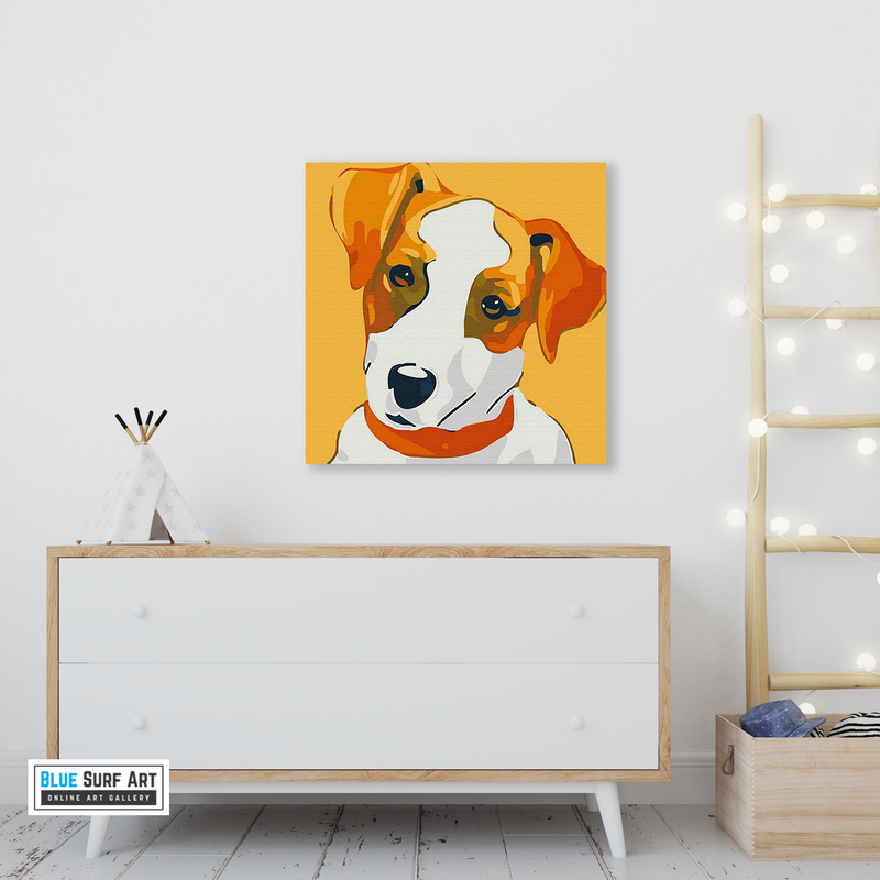 Cute Puppy Canvas Art Painting, Animal Pop Art, Room Decor, Wall Art - living room