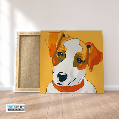 Cute Puppy Canvas Art Painting, Animal Pop Art, Room Decor, Wall Art - on frame