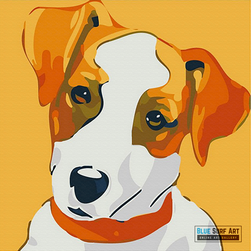 Cute Puppy Canvas Art Painting, Animal Pop Art, Room Decor, Wall Art
