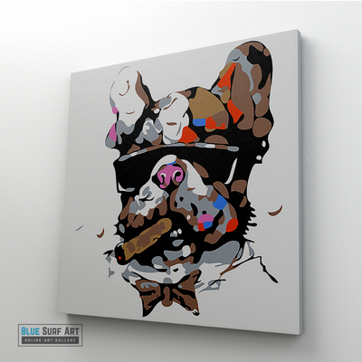 Dog with Sunglasses & Cigar Canvas Art Painting, Animal Pop Art, Room Decor, Wall Art - side angle