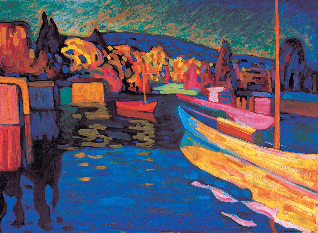 Autumn Landscape with Boats, 1908 by Wassily Kandinsky Reproduction for Sale - Blue Surf Art
