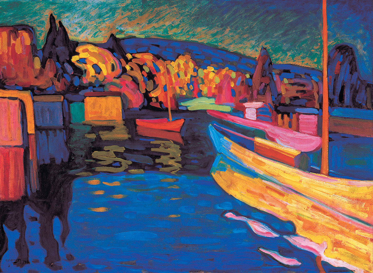 Autumn Landscape with Boats, 1908 by Wassily Kandinsky Reproduction for Sale - Blue Surf Art