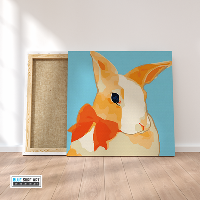 Pretty Rabbit Canvas Art Painting, Animal Pop Art, Room Decor, Wall Art - on frame