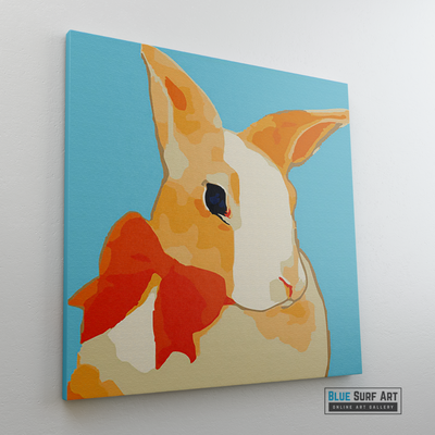 Pretty Rabbit Canvas Art Painting, Animal Pop Art, Room Decor, Wall Art - side way