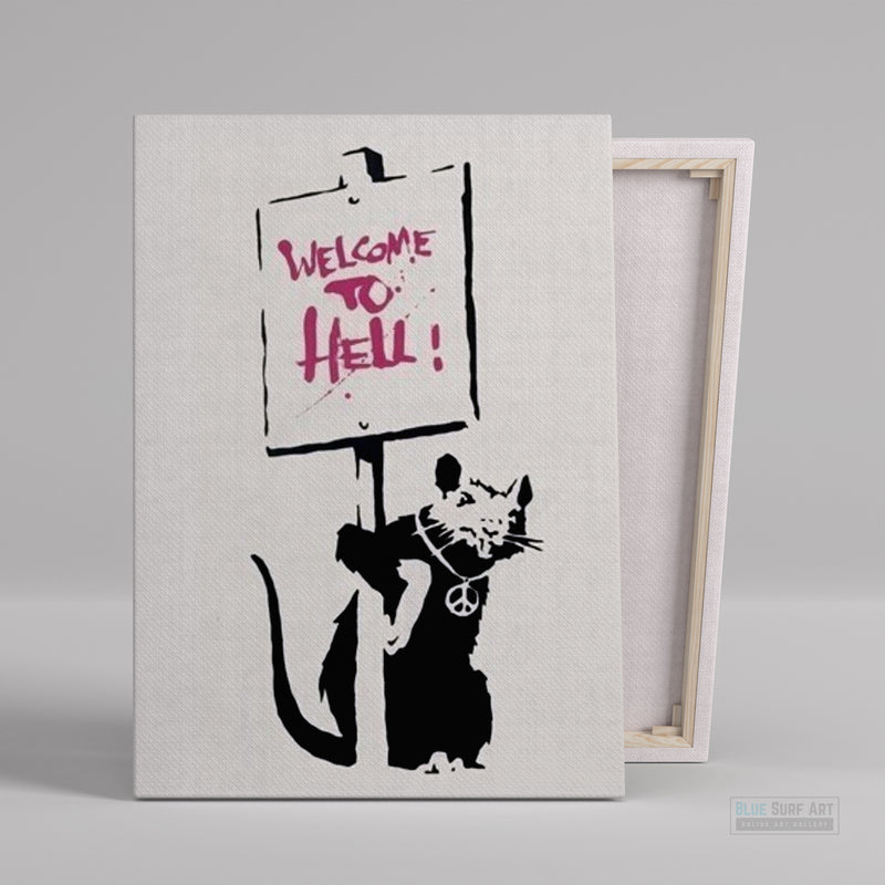 Banksy Rat Welcome to Hell Street Art Banksy Art for Sale 100% Handmade 