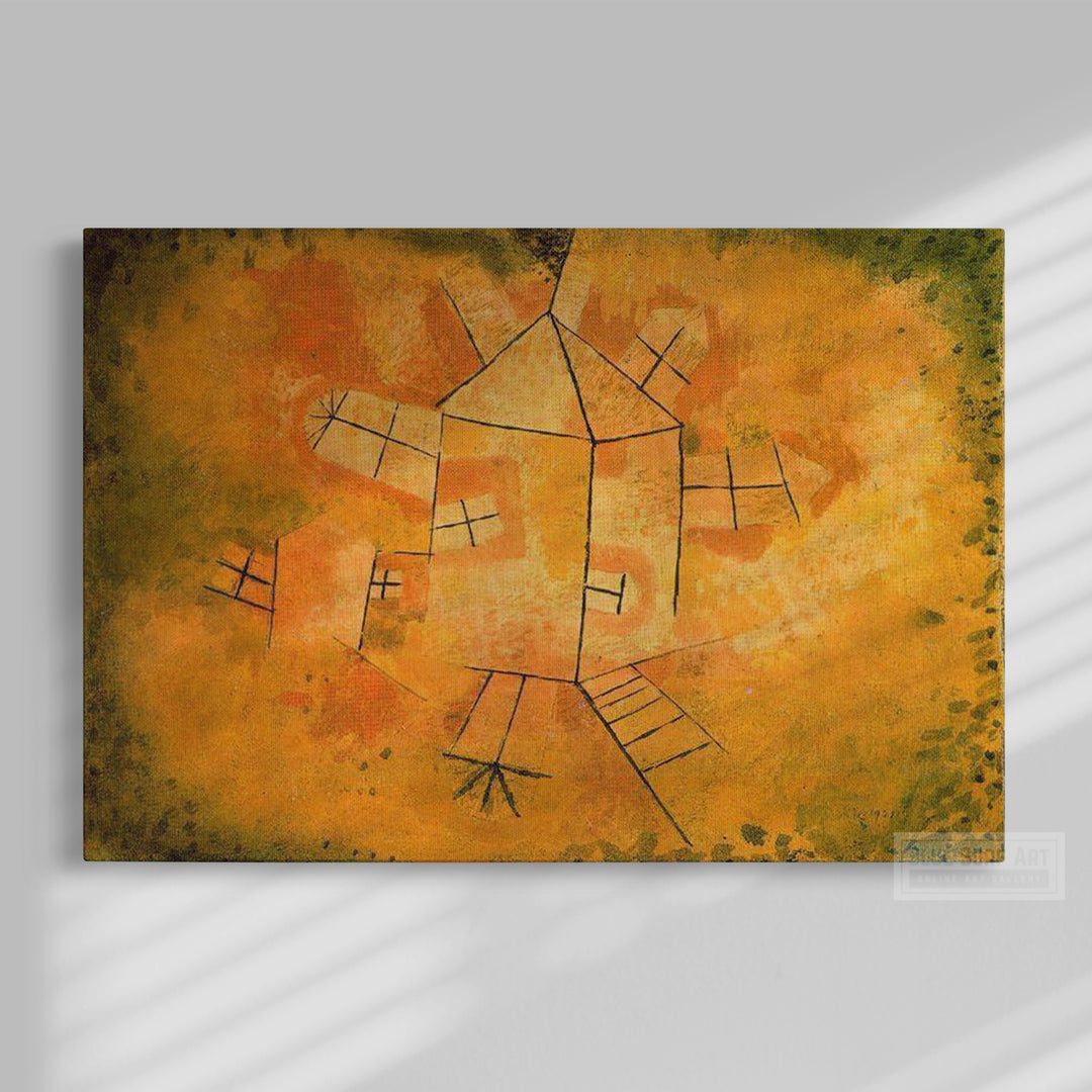 Revolving House, 1921 by Paul Klee. Paul Klee Artworks, Paul Klee oil painting, Paul Klee masterpiece, Paul Klee reproduction, Paul Klee wall art, abstract wall art decor