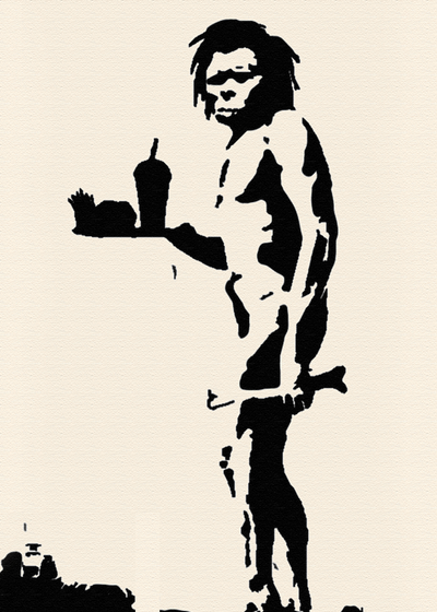Banksy caveman wall art, banksy canvas art painting, banksy handmade painting, street art painting, fast-food caveman 