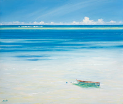 Seascape Paintings Boat on the Beach Print Coastal Wall Art Gift