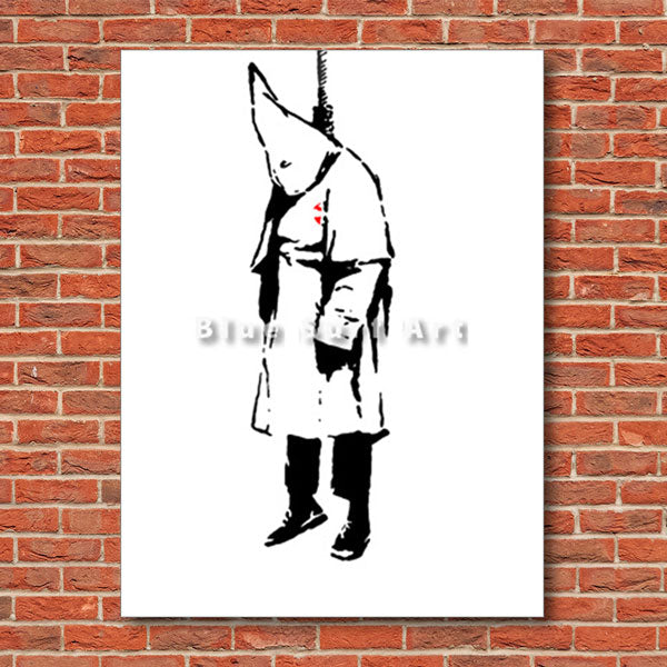 Banksy ku klux klan oil painting on canvas - with red bricks wall