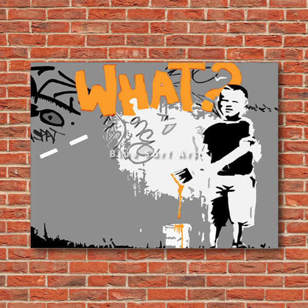 Banksy What Oil Painting on Canvas  - red bricks wall showcase