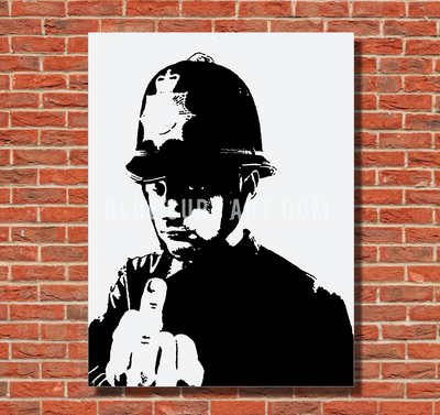 Banksy Angry Policeman 100% Hand Painted Oil Painting on Canvas I BSA - with red bricks