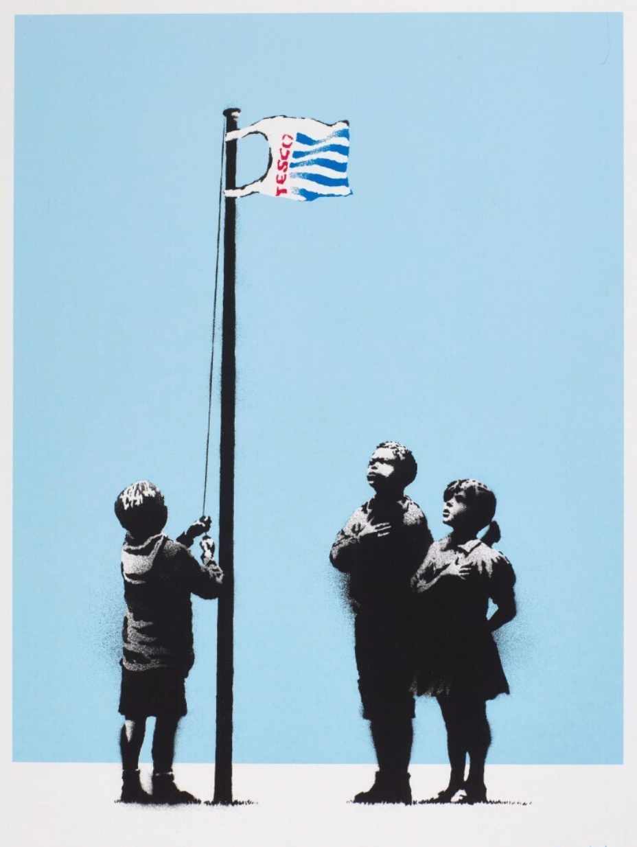 Very Little Help Banksy Tesco Bag Street Art Original Oil Painting 100% Handmade Art for Sale
