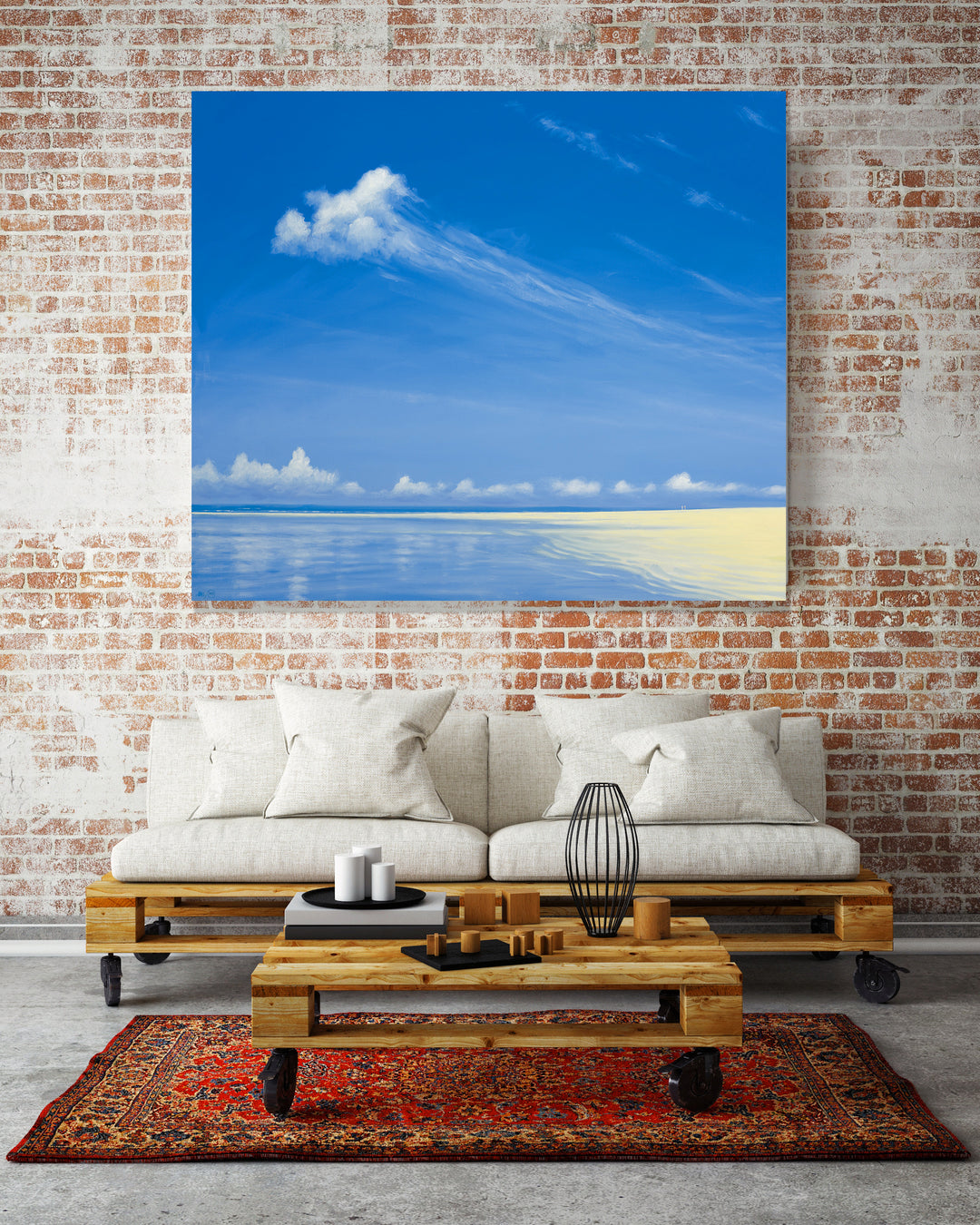 Shoreline On Alphonse painting by Derek Hare - Living room showcase